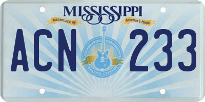 MS license plate ACN233