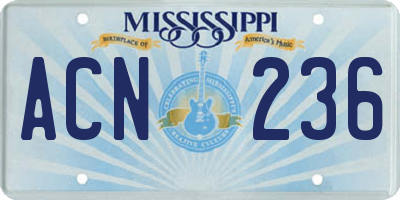 MS license plate ACN236