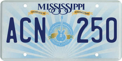 MS license plate ACN250