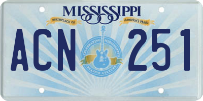 MS license plate ACN251
