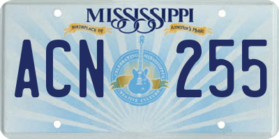 MS license plate ACN255