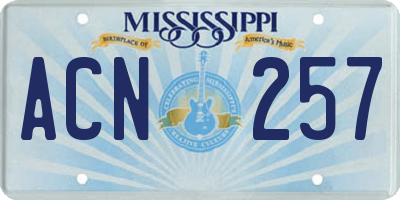 MS license plate ACN257