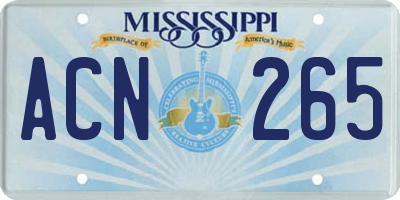 MS license plate ACN265