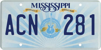 MS license plate ACN281