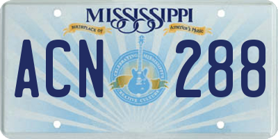MS license plate ACN288