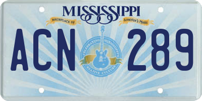MS license plate ACN289