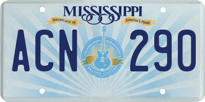 MS license plate ACN290