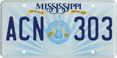 MS license plate ACN303