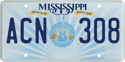 MS license plate ACN308