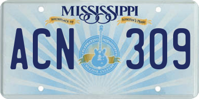MS license plate ACN309