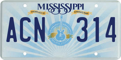MS license plate ACN314