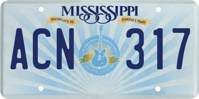 MS license plate ACN317