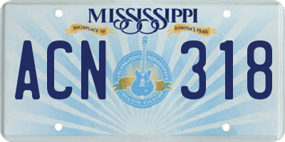 MS license plate ACN318
