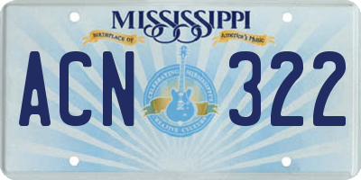 MS license plate ACN322