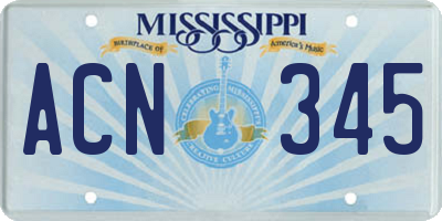 MS license plate ACN345