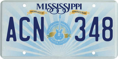 MS license plate ACN348