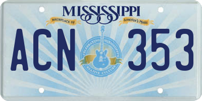 MS license plate ACN353