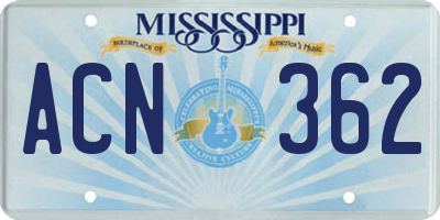 MS license plate ACN362