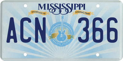 MS license plate ACN366