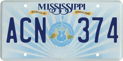 MS license plate ACN374