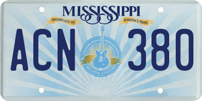 MS license plate ACN380
