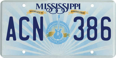 MS license plate ACN386