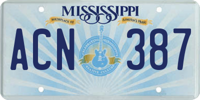 MS license plate ACN387