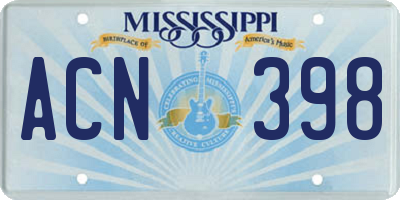MS license plate ACN398