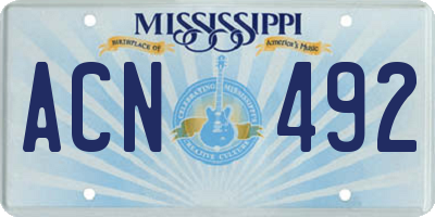 MS license plate ACN492