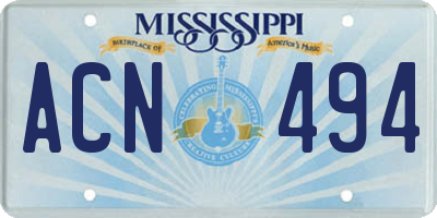 MS license plate ACN494