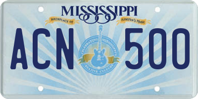 MS license plate ACN500
