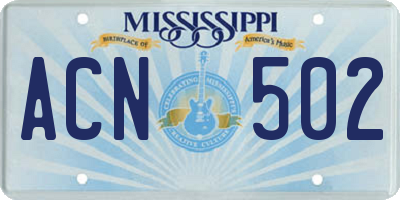 MS license plate ACN502