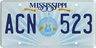 MS license plate ACN523