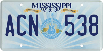 MS license plate ACN538