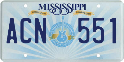 MS license plate ACN551