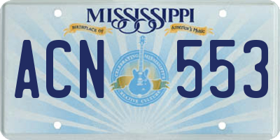 MS license plate ACN553