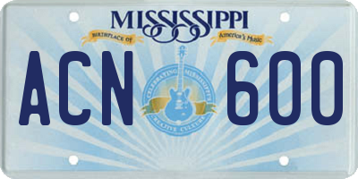 MS license plate ACN600