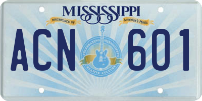 MS license plate ACN601