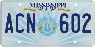 MS license plate ACN602