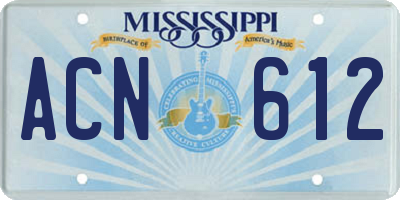 MS license plate ACN612