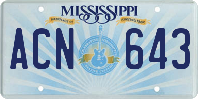 MS license plate ACN643