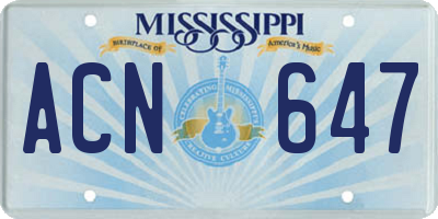 MS license plate ACN647