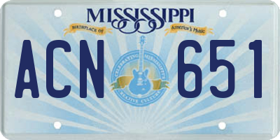 MS license plate ACN651