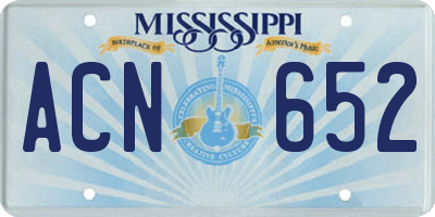 MS license plate ACN652