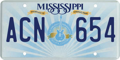 MS license plate ACN654