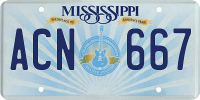 MS license plate ACN667