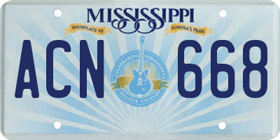 MS license plate ACN668
