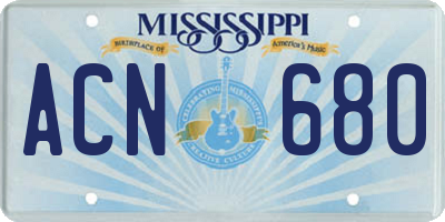 MS license plate ACN680
