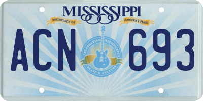 MS license plate ACN693