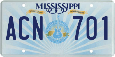MS license plate ACN701